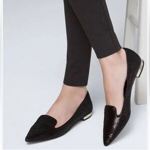 White House black market Black sequin metallic heel Loafers for Women Sz 6.5